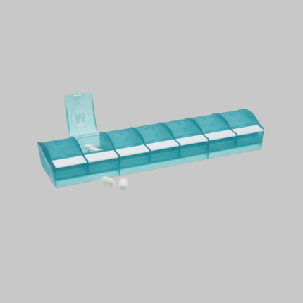Custom 7-day pill box with logo