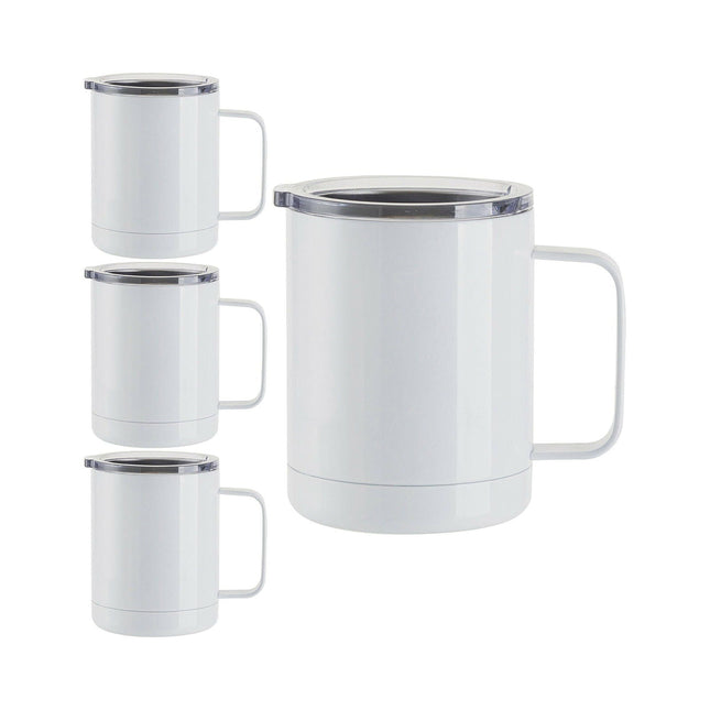 Craft Express 4 Pack 10oz Stainless Steel Coffee Cups – White Sublimation-Ready Insulated Mugs
