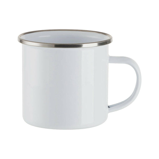Craft Express 4 Pack 12oz Enamel Sublimation Mugs – White with Silver Rim