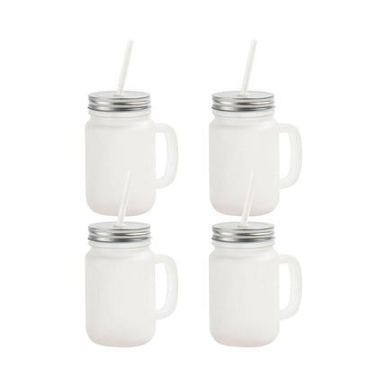 Craft Express 4 Pack 12oz Frosted Mason Jars with Straws – Sublimation-Ready