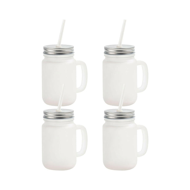 Craft Express 4 Pack 12oz Frosted Mason Jars with Straws – Sublimation-Ready
