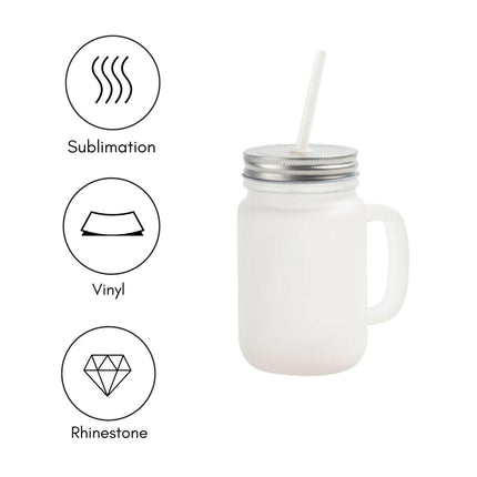 Craft Express 4 Pack 12oz Frosted Mason Jars with Straws – Sublimation-Ready