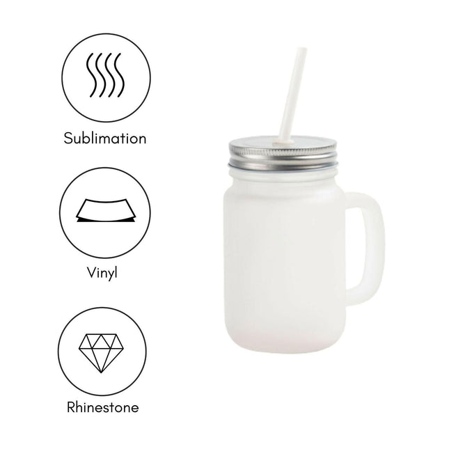 Craft Express 4 Pack 12oz Frosted Mason Jars with Straws – Sublimation-Ready