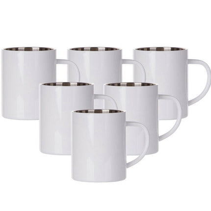 Craft Express 6 Pack 15oz Stainless Steel Sublimation Mugs – White Glossy Blanks
