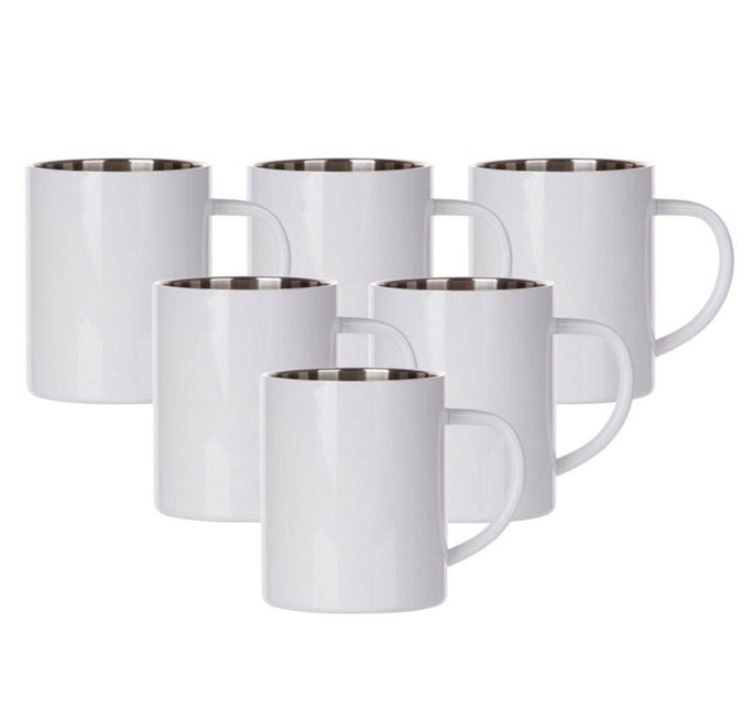 Craft Express 6 Pack 15oz Stainless Steel Sublimation Mugs – White Glossy Blanks