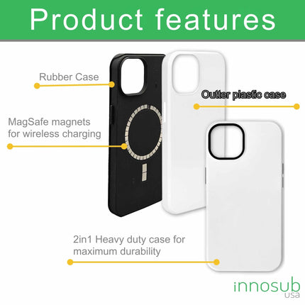 Sublimation Blanks 3D Magnetic Phone Cases for iPhone 12|13|14|15|16: 2-in-1 Tough Case