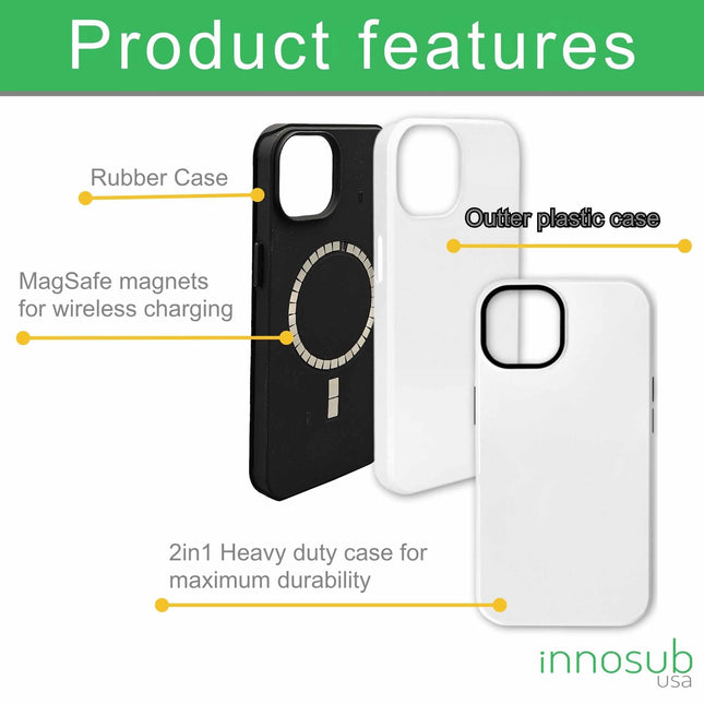 Sublimation Blanks 3D Magnetic Phone Cases for iPhone 12|13|14|15|16: 2-in-1 Tough Case