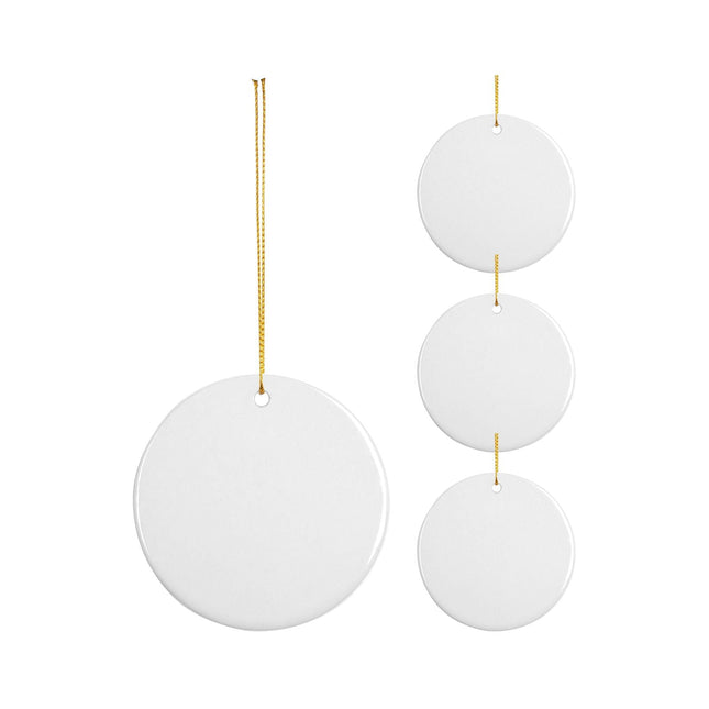 Craft Express 3" Round Double-Sided Sublimation Ceramic Ornaments – Glossy White with Strings