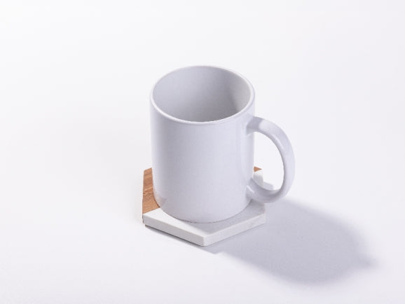 Craft Express 4 Pack Engravable Hexagonal Marble and Wood Coasters – 4" Laser-Ready