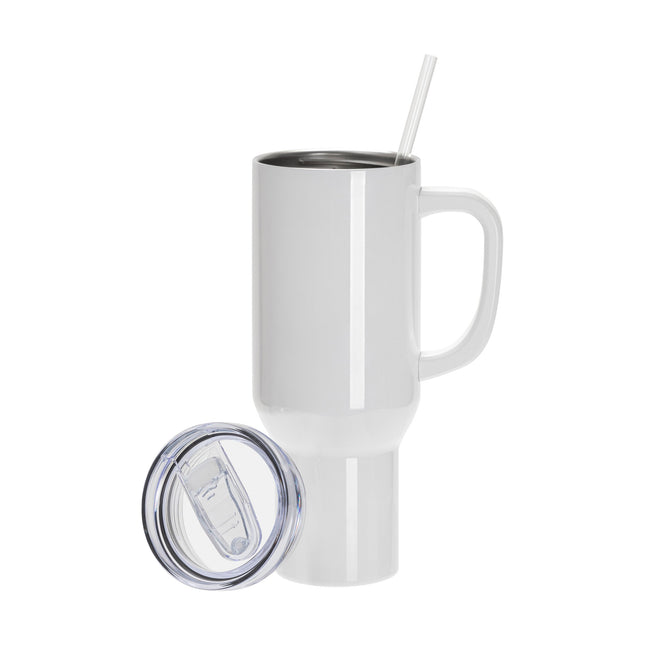 Craft Express 40oz White Travel Tumbler with Lid, Straw & Handle, Sublimation Ready