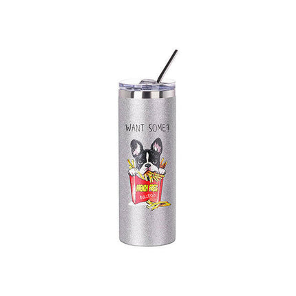 Craft Express 1 Pack 20oz Silver Glitter Sublimation Tumbler with Lid & Straw