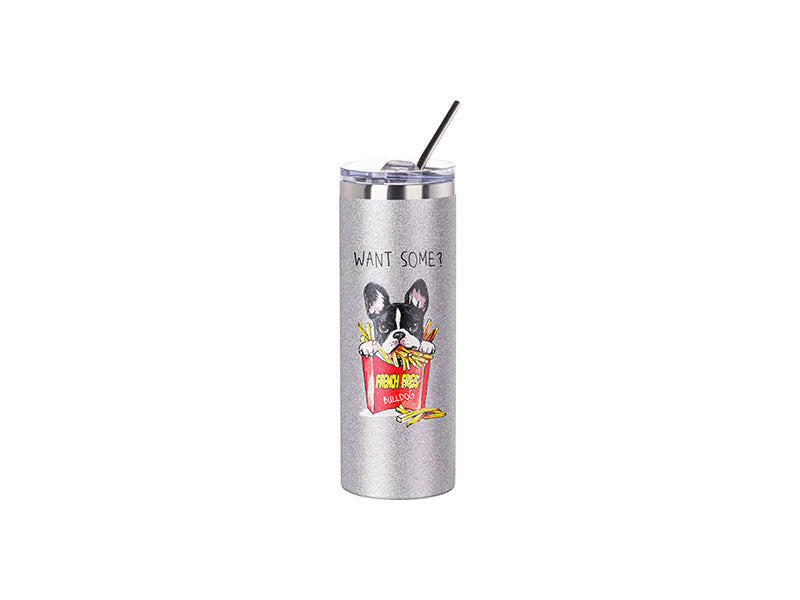 Craft Express 1 Pack 20oz Silver Glitter Sublimation Tumbler with Lid & Straw