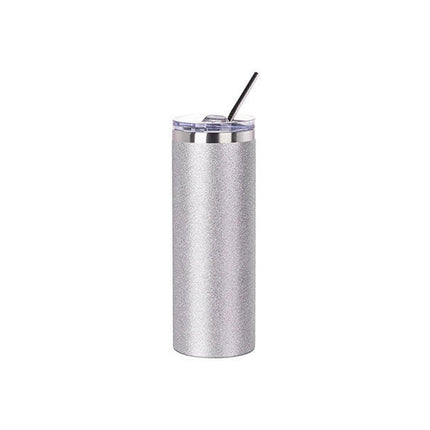 Craft Express 1 Pack 20oz Silver Glitter Sublimation Tumbler with Lid & Straw