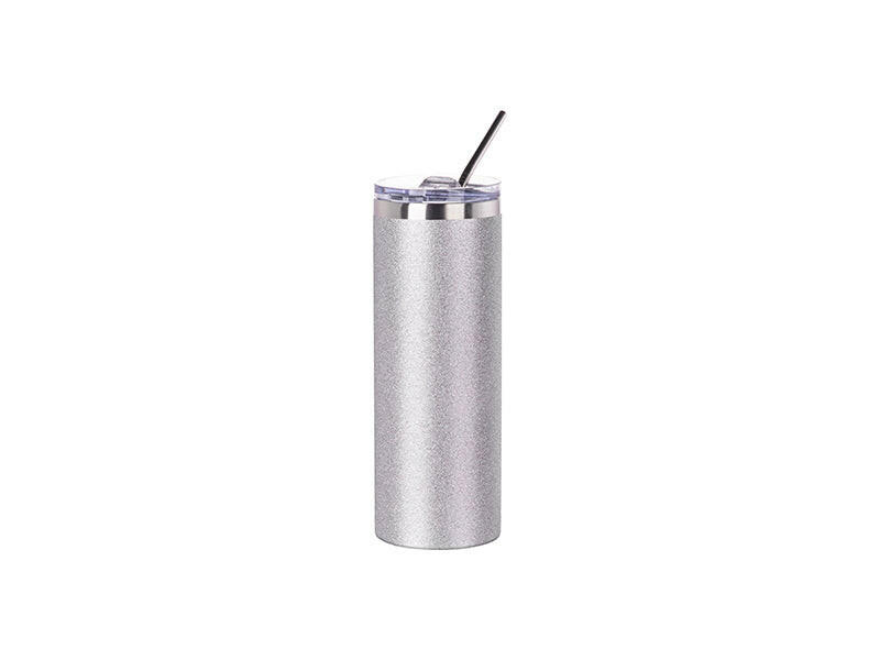 Craft Express 1 Pack 20oz Silver Glitter Sublimation Tumbler with Lid & Straw