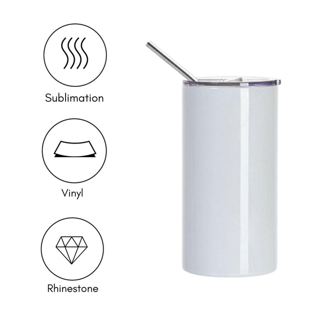 Craft Express 4 Pack 16oz Stainless Steel Skinny Sublimation Tumblers with Lids and Straws