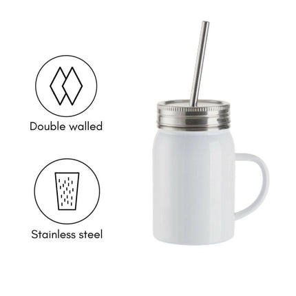 Craft Express 4 Pack 17oz Stainless Steel Handled Mason Jars with Straws