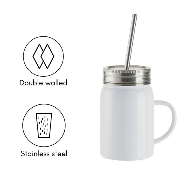 Craft Express 4 Pack 17oz Stainless Steel Handled Mason Jars with Straws