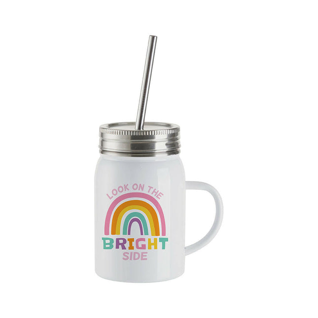 Craft Express 4 Pack 17oz Stainless Steel Handled Mason Jars with Straws