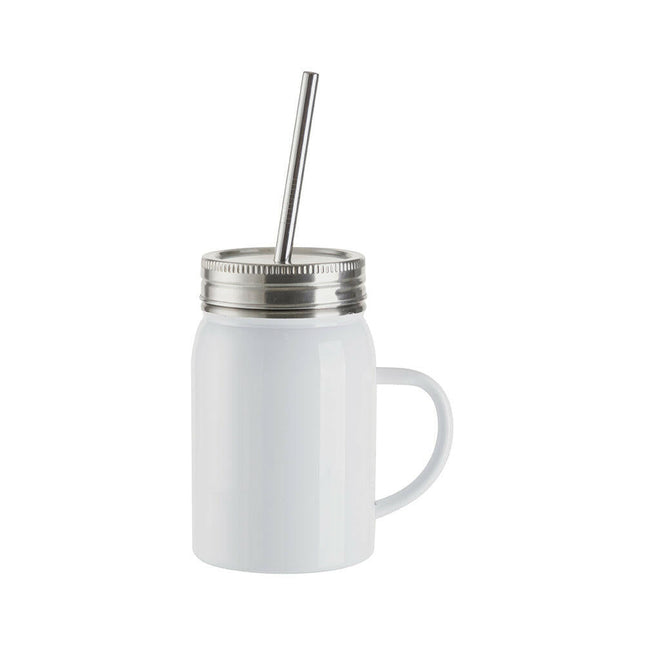 Craft Express 4 Pack 17oz Stainless Steel Handled Mason Jars with Straws