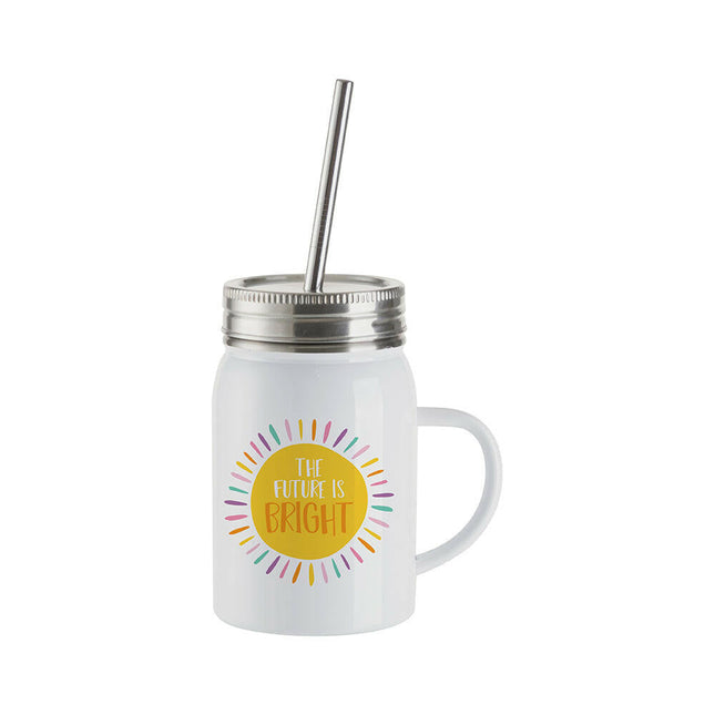 Craft Express 4 Pack 17oz Stainless Steel Handled Mason Jars with Straws