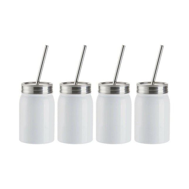 Craft Express 4 Pack 17oz Stainless Steel Sublimation Mason Jars with Straws