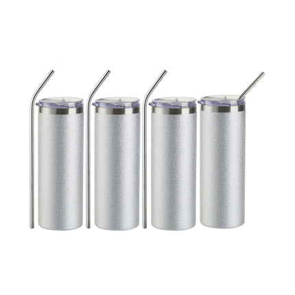 Craft Express 4 Pack 20oz Silver Glitter Stainless Steel Skinny Sublimation Tumblers
