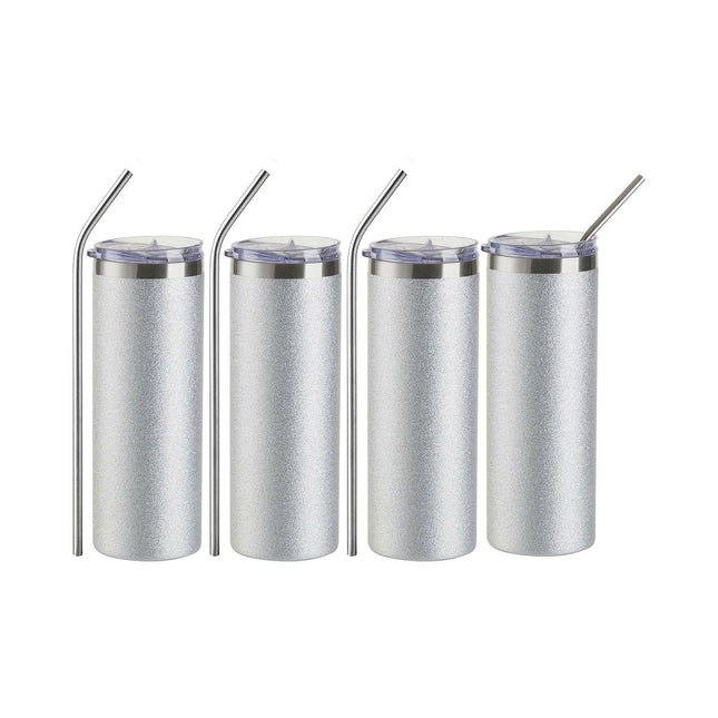 Craft Express 4 Pack 20oz Silver Glitter Stainless Steel Skinny Sublimation Tumblers