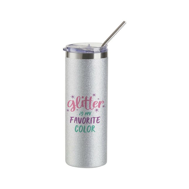 Craft Express 4 Pack 20oz Silver Glitter Stainless Steel Skinny Sublimation Tumblers