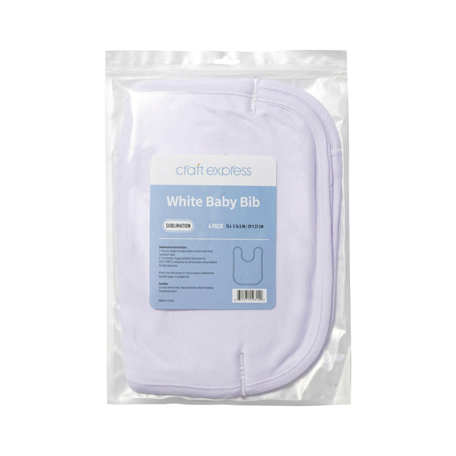 Craft Express 4-Pack Sublimation White Baby Bibs – Soft Blanks for Custom Gifts
