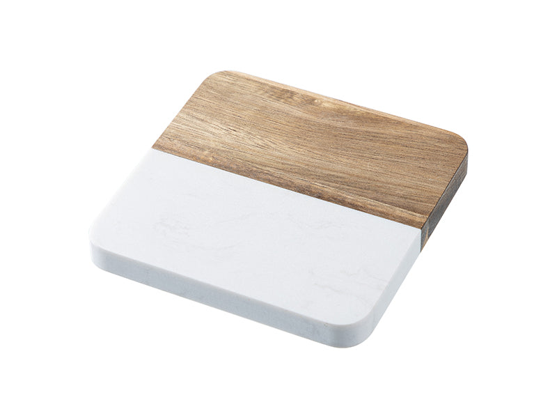 Craft Express 4 Pack Engravable Square Marble and Wood Coasters – 4"x4" Laser-Ready