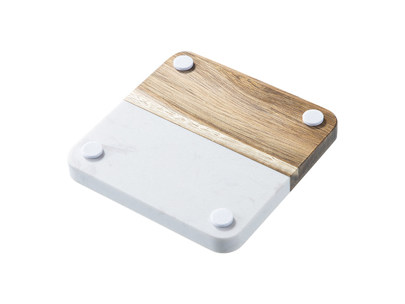 Craft Express 4 Pack Engravable Square Marble and Wood Coasters – 4"x4" Laser-Ready