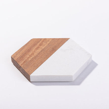 Craft Express 4 Pack Engravable Hexagonal Marble and Wood Coasters – 4" Laser-Ready