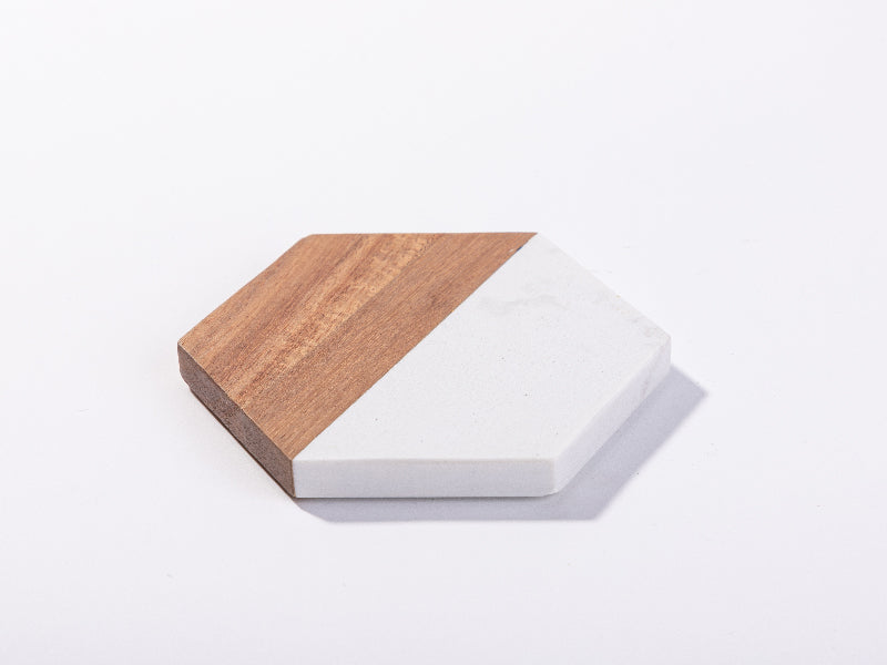 Craft Express 4 Pack Engravable Hexagonal Marble and Wood Coasters – 4" Laser-Ready