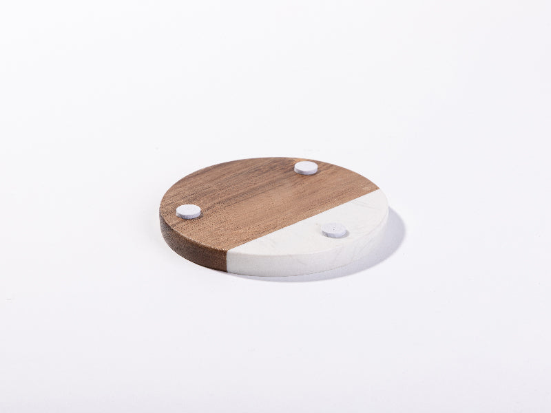 Craft Express 4 Pack Engravable Round Marble and Wood Coasters – 4" for Laser Projects