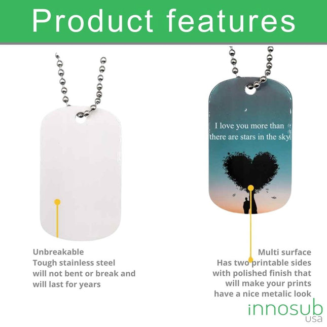 Sublimation Dog Tag Necklace Blank - 2 Sided | Custom Military Id |  Sublimation Pet ID by INNOSUB USA