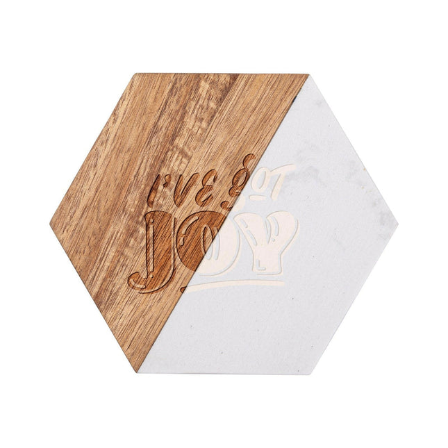 Craft Express 4 Pack Engravable Hexagonal Marble and Wood Coasters – 4" Laser-Ready