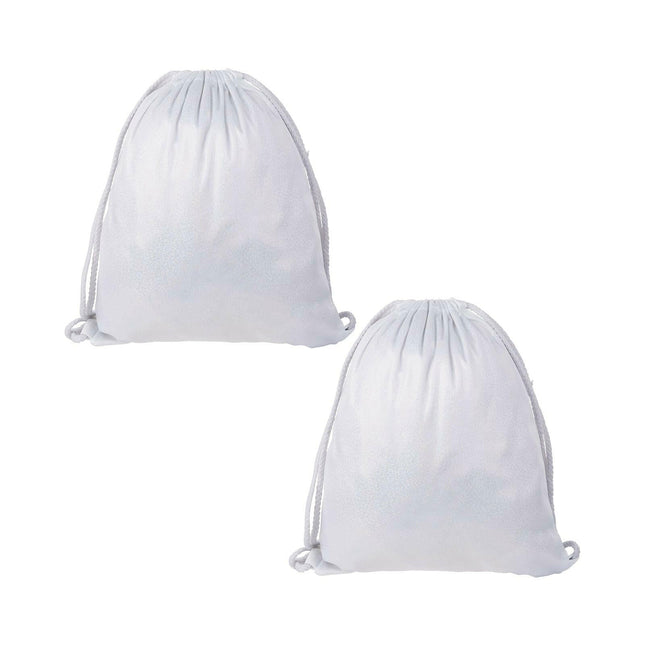 Craft Express 2 Pack Glitter Sublimation Drawstring Backpacks – 13"x16" White with Sparkle Finish
