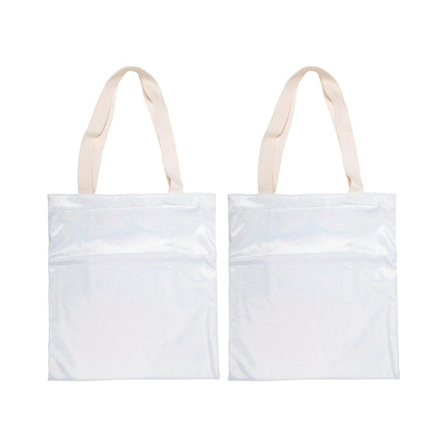 Craft Express 2 Pack Glitter Sublimation Tote Bags – 15"x16" White with Sparkle Finish