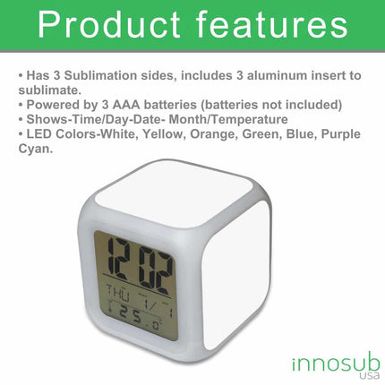 Sublimation Blanks LED Alarm Clock | With 3 Aluminum Inserts