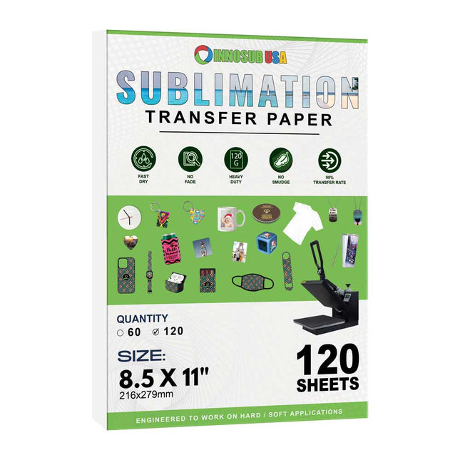Sublimation Transfer Paper for InkJet Printers 8.5"X11",  Pack of 60/120/480 Sheets by INNOSUB USA