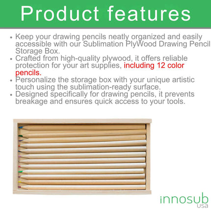 Sublimation Blanks Pencil Box with 12 pcs Color Pencils |  PlyWood Brush Set