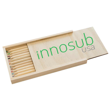 Sublimation Blanks Pencil Box with 12 pcs Color Pencils |  PlyWood Brush Set