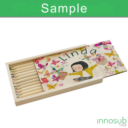 Sublimation Blanks Pencil Box with 12 pcs Color Pencils |  PlyWood Brush Set
