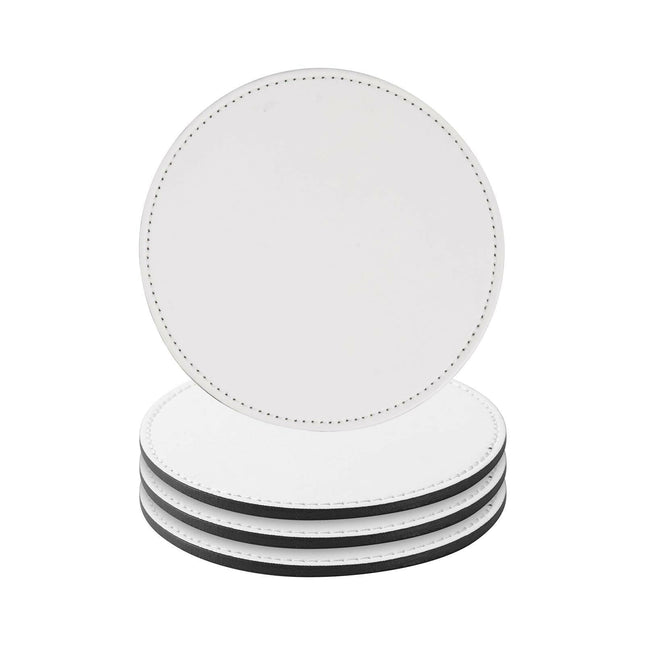 Craft Express 4 Pack Round Vegan Leather Sublimation Coasters – 4" White