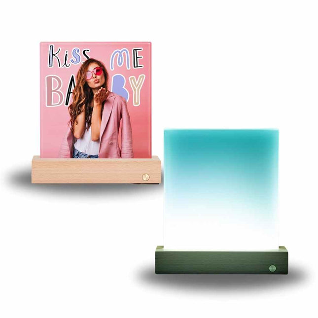 Sublimation Blanks Glass Photo LED Panel with Wood Base 6x8 Inch