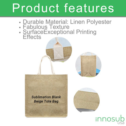 Sublimation Blank Linen Tote Bag with Pocket - in 3 Sizes