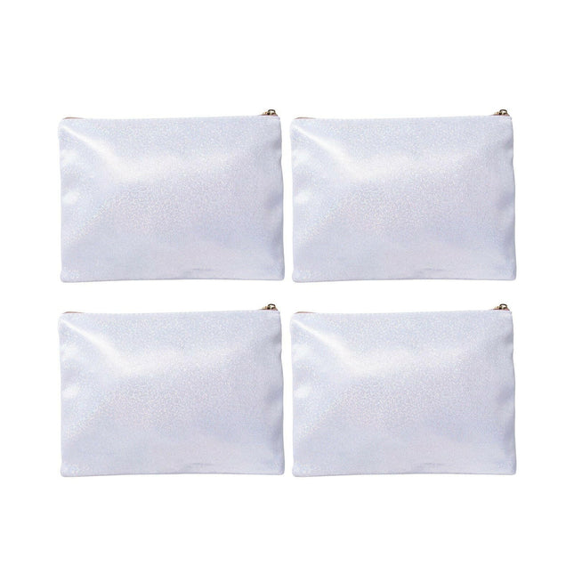 Craft Express 4 Pack Shimmer Sublimation Cosmetic Bags – 9"x6" Glitter White with Zipper