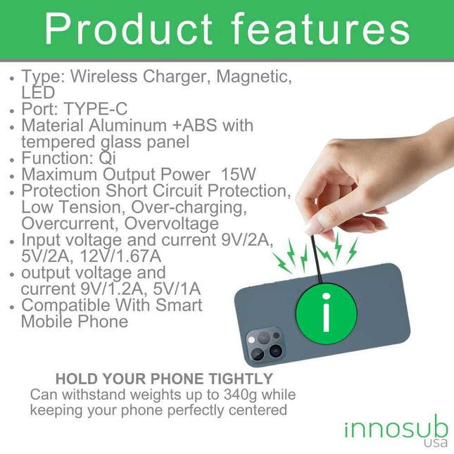 Sublimation Blanks Magnetic Wireless Charger - 15W With LED - Black/White