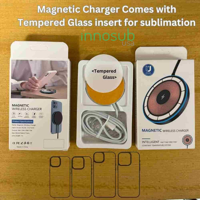 Sublimation Blanks Magnetic Wireless Charger - 15W With LED - Black/White