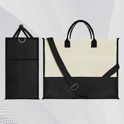 Sublimation Blanks Patchwork Linen Handbag- 43*34*17cm- Cream/Linen/White